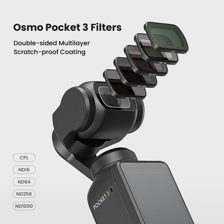 For DJI Osmo Pocket 3 aMagisn HD Double Sided Coated Filters Sports Camera Protective Goggles, CPL, ND16+ND64+ND256 + CPL