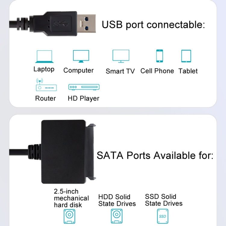 SATA To USB3.0 Easy Drive Cable 2.5 Inch SSD Solid State Drive Universal Connection Cable Converter Reader, SATA To USB3.0
