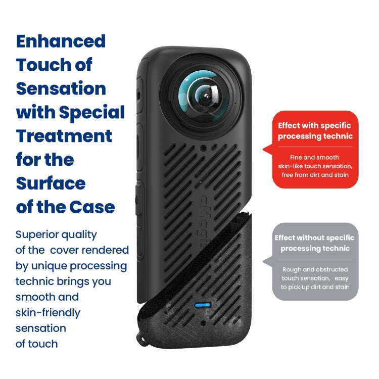 For Insta360 X4 AMagisn Silicone Protective Cover, Body Case + Lens Cover Black, Body Case + Lens Cover Gray, Body Case Black, Body Case Gray, Lens Cover Black, Lens Cover Gray