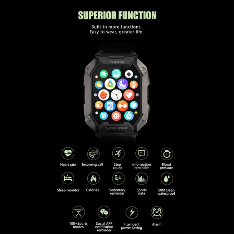 C20Plus 1.81-inch Health Monitoring Waterproof Bluetooth Call Smart Watch, Camouflage Green