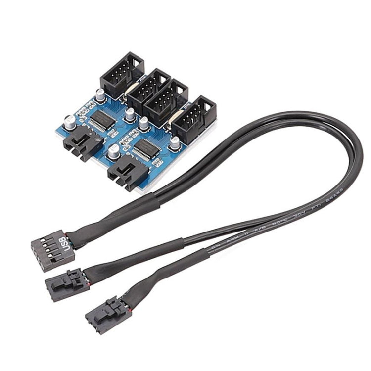Motherboard 9Pin USB2.0 1 In 4 Extension Cable With Chip Support Multiple Interface For Shared Use, 1 In 4