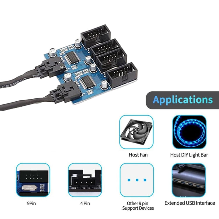 Motherboard 9Pin USB2.0 1 In 4 Extension Cable With Chip Support Multiple Interface For Shared Use, 1 In 4
