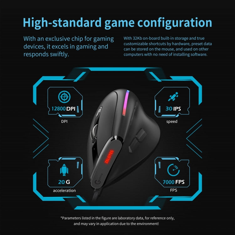 ZELOTES T50 9-Keys RGB Lighting Effect Vertical Grip Ergonomic Programming Wired Mouse(Black)
