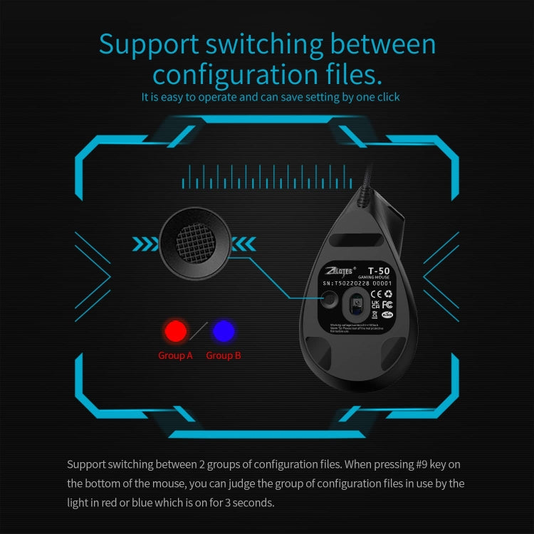 ZELOTES T50 9-Keys RGB Lighting Effect Vertical Grip Ergonomic Programming Wired Mouse(Black)