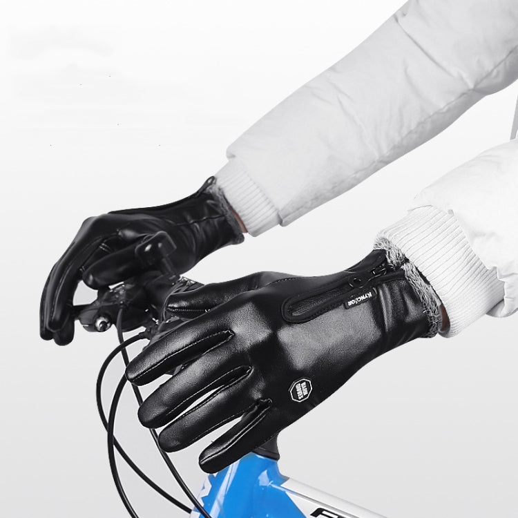 Kyncilor Winter Thermal PU Gloves Touchscreen Windproof Water-Resistant with Anti-Slip Grip, Size: XL(Black)