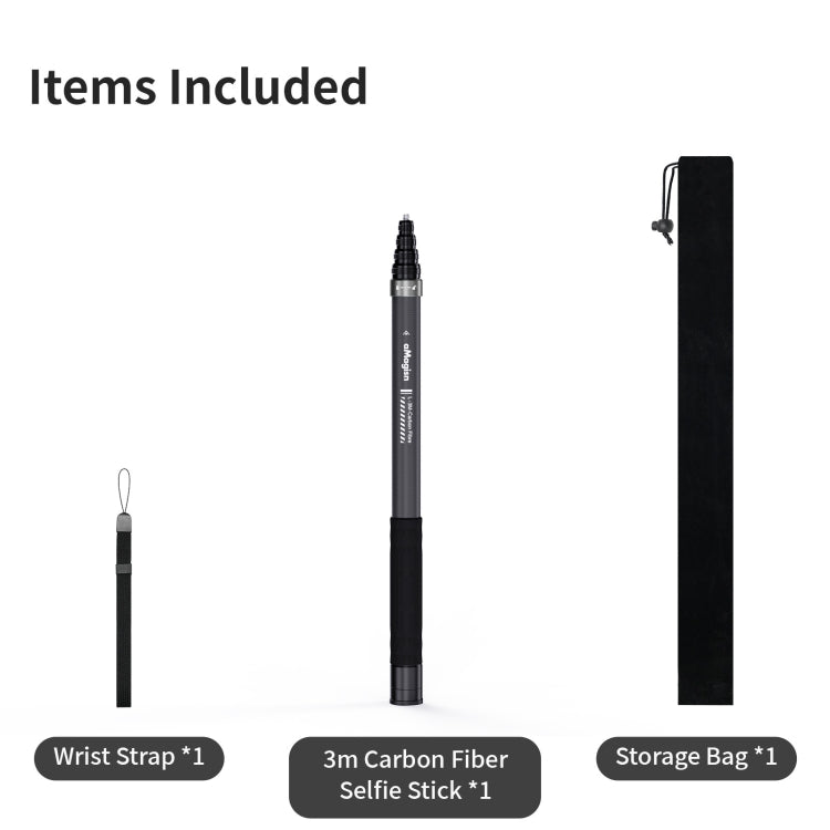 aMagisn 3m Carbon Fiber Invisible Selfie Stick Extension Rod for DJI, Insta360, GoPro and Other Action Cameras
