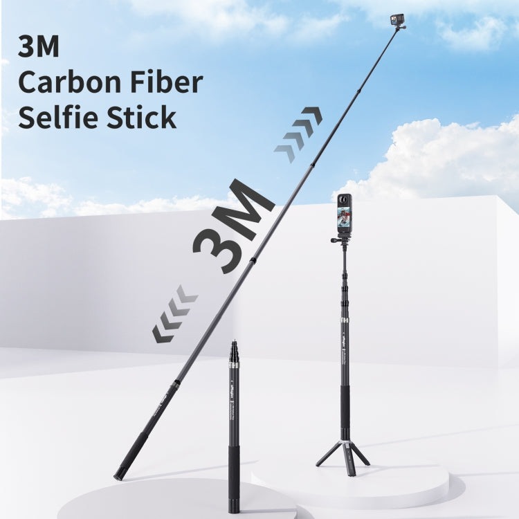 aMagisn 3m Carbon Fiber Invisible Selfie Stick Extension Rod for DJI, Insta360, GoPro and Other Action Cameras