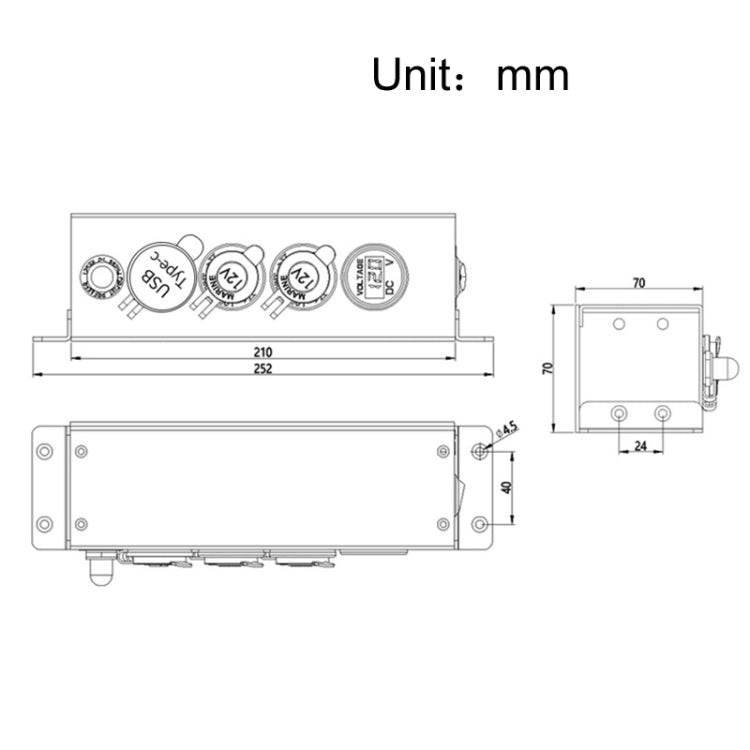 USB Voltmeter Cigarette Lighter Socket With Switch Power Box For Car And Ship, AOS3515-1, AOS3515-50A-Z With 30CM Cable