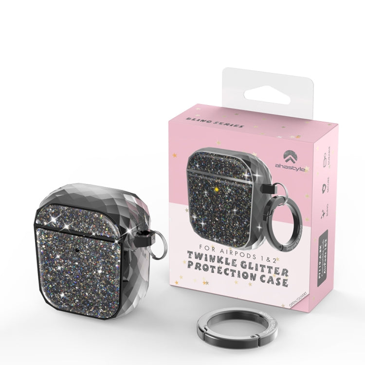 For Airpods 1 / 2 AhaStyle PT119 Wireless Earphone Split Electroplated Protective Case(Black)