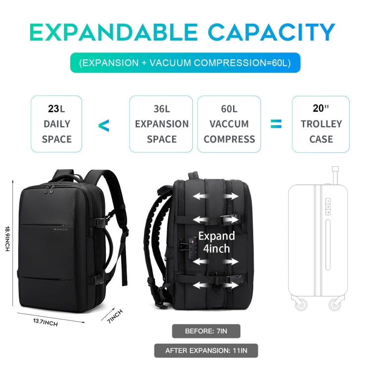BANGE BG-3028 Men Shoulder Bag Vacuum Compression Large Capacity Expansion Leisure Backpacks(Gray)