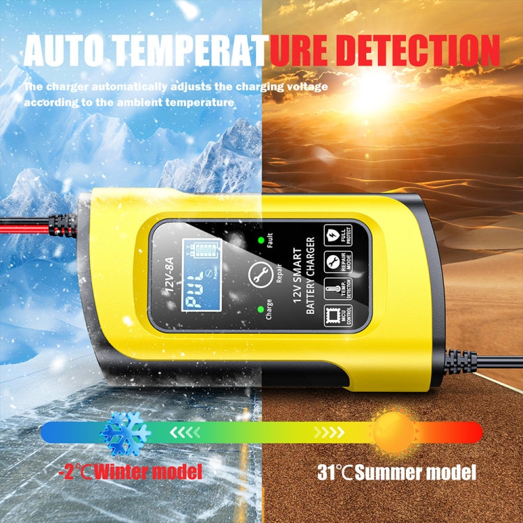 FOXSUR 12V8A SUV Car Motorcycle Intelligent Repair Type Lead-acid Battery Charger(UK Plug)