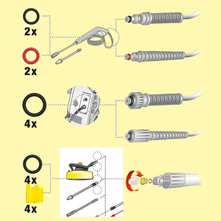 For Karcher K2 / K3 / K4 / K5 / K6 / K7 High Pressure Washer O-Shape Sealing Ring, 16pcs / Set