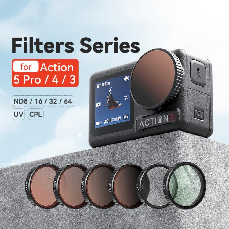 aMagisn Filter For DJI Action 5 Pro / 4 / 3, UV, CPL, ND8+16+32+64, ND8+16+32+CPL