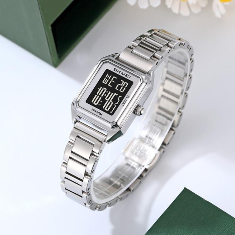SKMEI 2493 Small Women Electronic Watch Square Steel Strap Watch, Gold Case White, Gold Case Black, Silver Case Black, Black Case White, Black Case Black