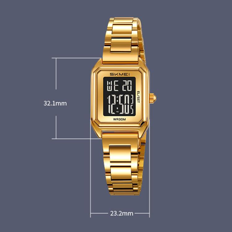 SKMEI 2493 Small Women Electronic Watch Square Steel Strap Watch, Gold Case White, Gold Case Black, Silver Case Black, Black Case White, Black Case Black