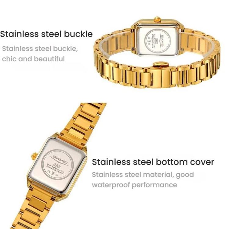 SKMEI 2493 Small Women Electronic Watch Square Steel Strap Watch, Gold Case White, Gold Case Black, Silver Case Black, Black Case White, Black Case Black