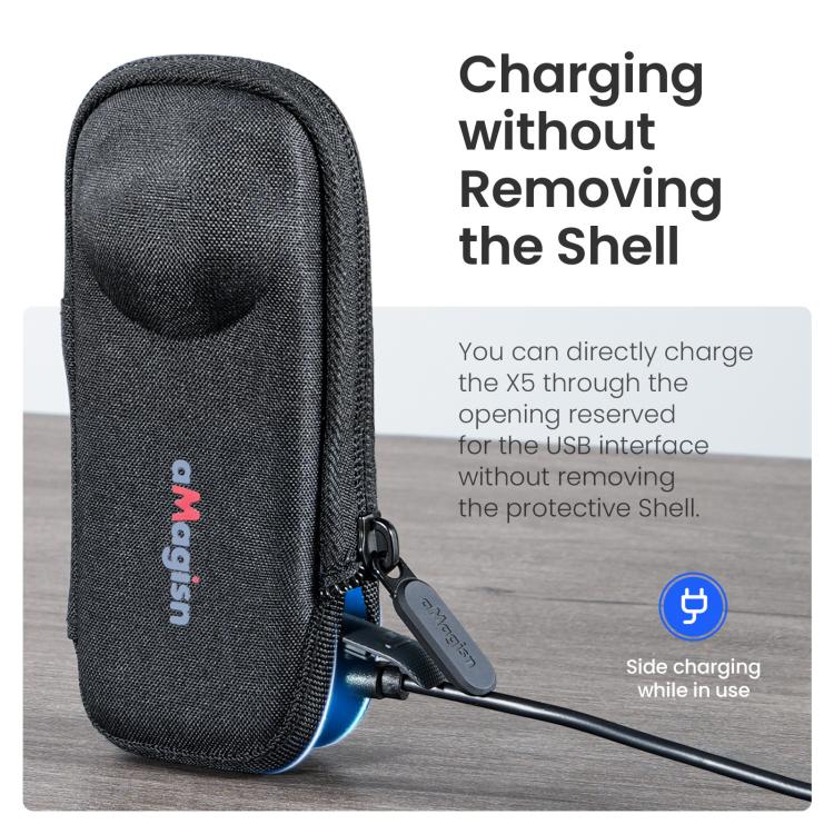 For Insta360 X5 Camera aMagisn Storage Bag Hard Shell Protective Case with Carabiner Clip, Storage Bag