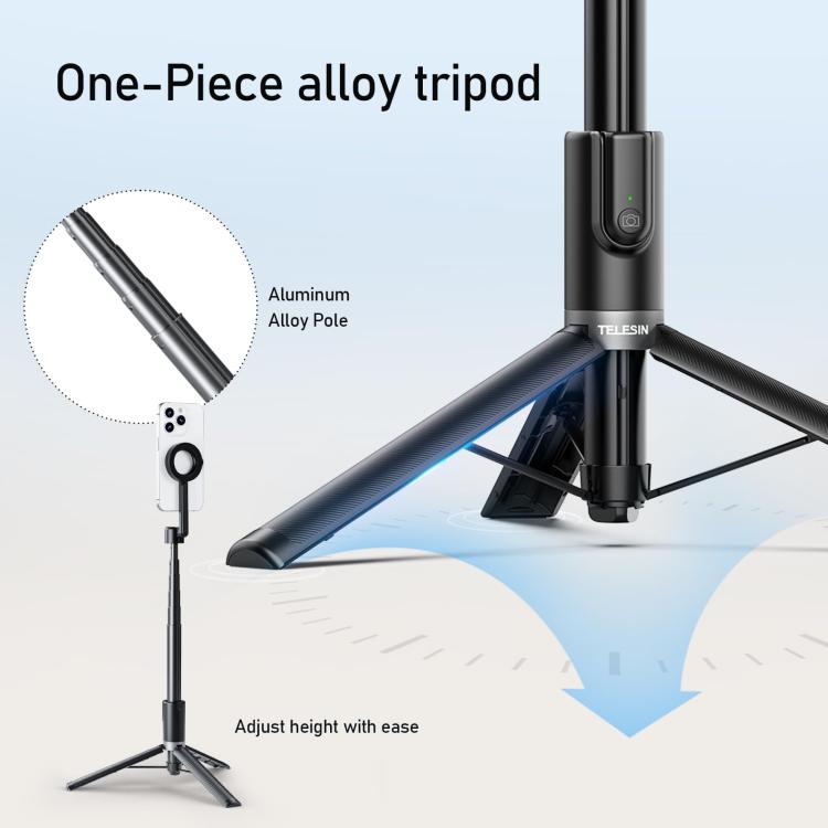 TELESIN 1.3m Magnetic Selfie Stick Tripod Phone Stand for Outdoor Vlog & Live Streaming with Bluetooth Remote
