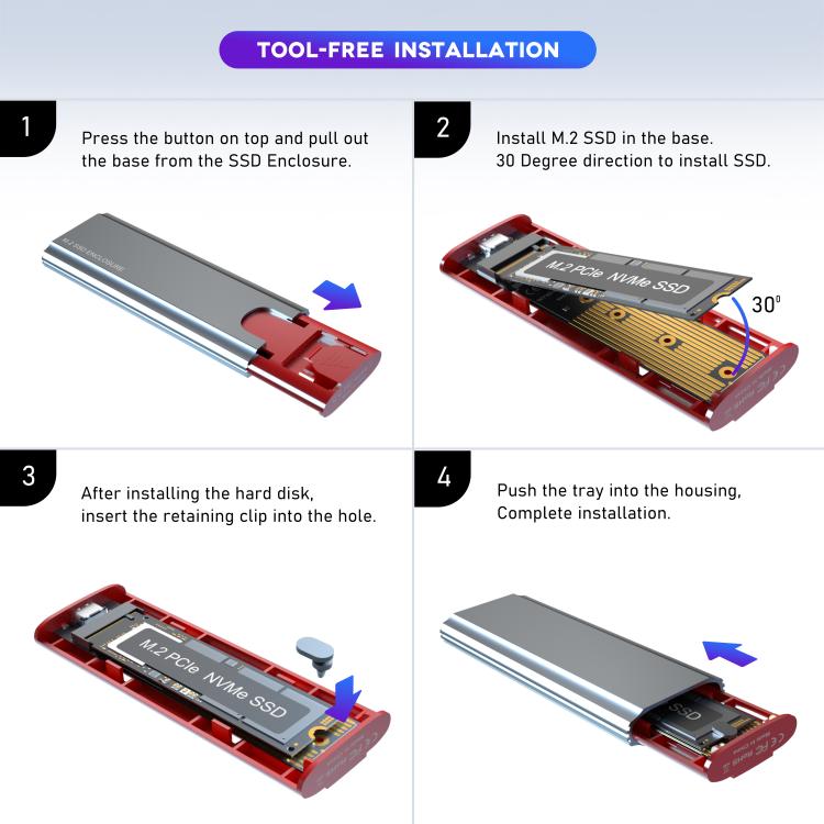M.2 NVMe/SATA SSD Enclosure USB-C 10Gbps External Case Supports Up To 2TB, With USB-A To Type-C Cable, With Type-C Cable, With 2 Cables, With 2-in-1 Cable