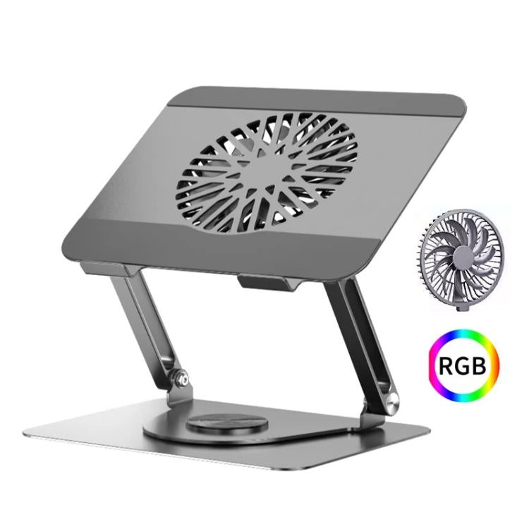 360 Rotating Laptop Stand Foldable Metal Desk Holder For 17.3 Inch Laptops Tablets, Standard Gray, With Magnetic Cooling Fan Gray, With Magnetic Cooling Fan Silver, With RGB Cooling Fan Gray, With RGB Cooling Fan Silver