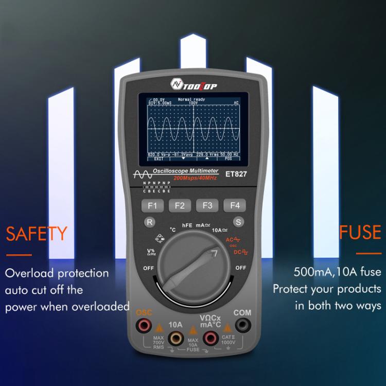 Oscilloscope Multimeter 200Msps Sampling Rate 40MHz Oscilloscope + Multimeter 2 In 1, ET827