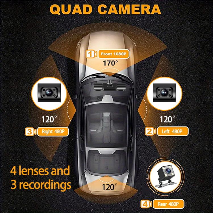 High-Definition 1080P Infrared Night Cision Parking Monitoring Driving Recorder, 3 Lenses, 4 Lenses, 4 Lenses + 32G