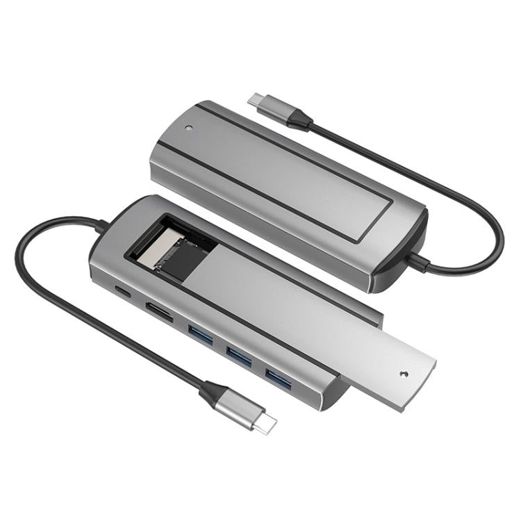 6-In-1 Type-C/USB-C To PD+HDMI (4K 30hz) +USB3.0 X 3+SATA/NVME SSD Docking Station, 6-In-1 SATA/NVME