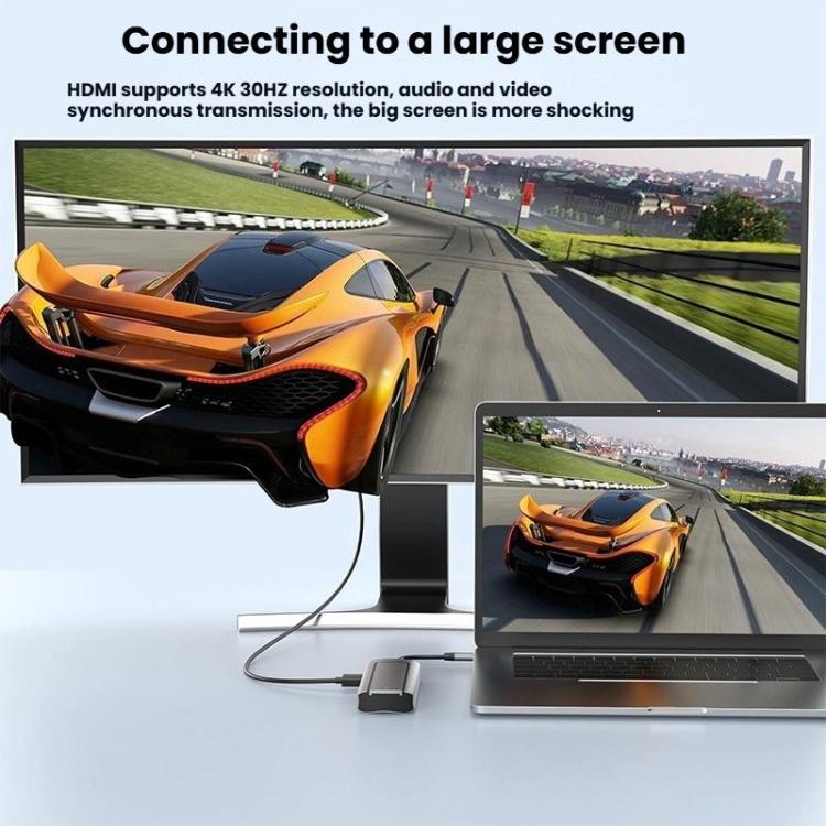 6-In-1 Type-C/USB-C To PD+HDMI (4K 30hz) +USB3.0 X 3+SATA/NVME SSD Docking Station, 6-In-1 SATA/NVME