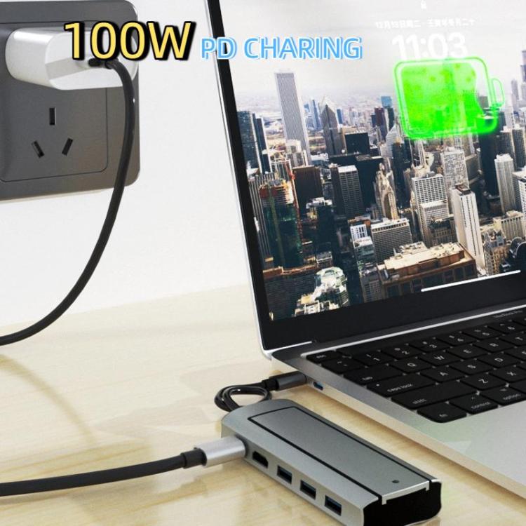 6-In-1 Type-C/USB-C To PD+HDMI (4K 30hz) +USB3.0 X 3+SATA/NVME SSD Docking Station, 6-In-1 SATA/NVME