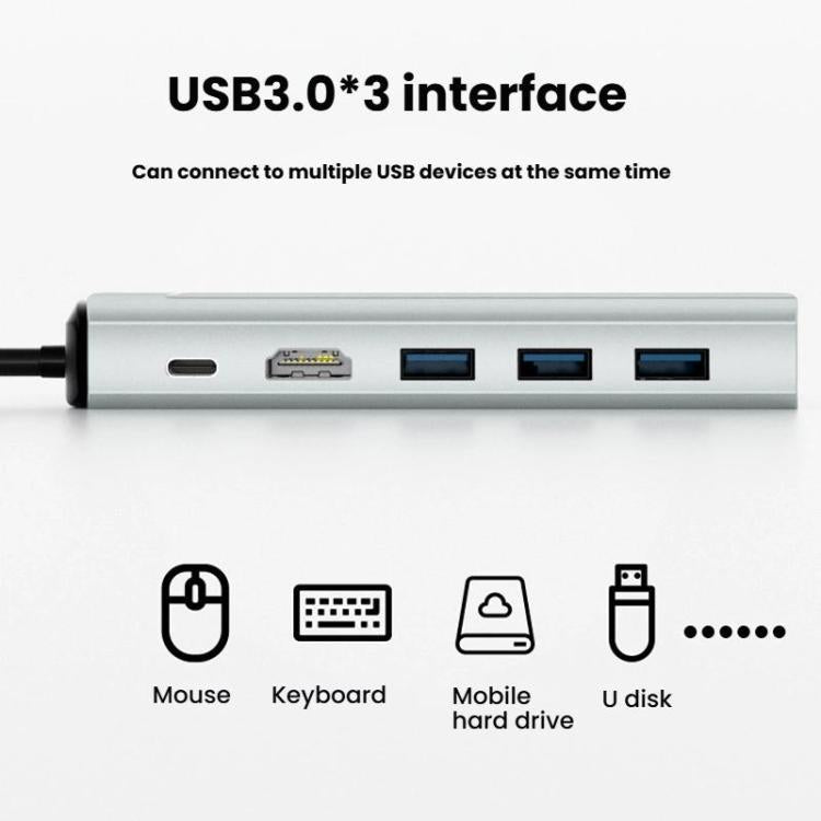 6-In-1 Type-C/USB-C To PD+HDMI (4K 30hz) +USB3.0 X 3+SATA/NVME SSD Docking Station, 6-In-1 SATA/NVME