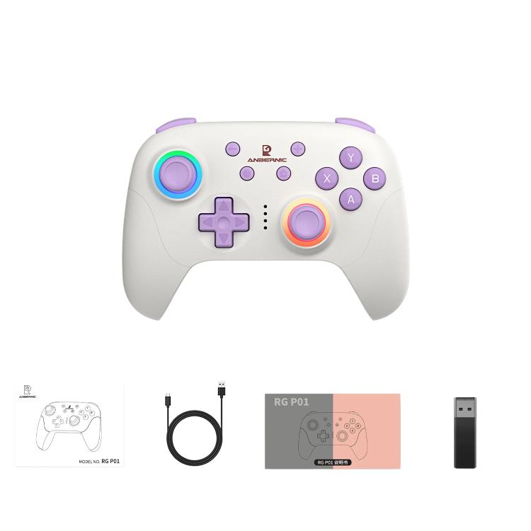 ANBERNIC RGP01 Multi-Platform Gaming Controller for PC/Switch/Steam With Hall Effect Joystick & Triggers, 3-Mode Connectivity, RGB, White, Black, Purple, With Receiver White, With Receiver Black, With Receiver Purple
