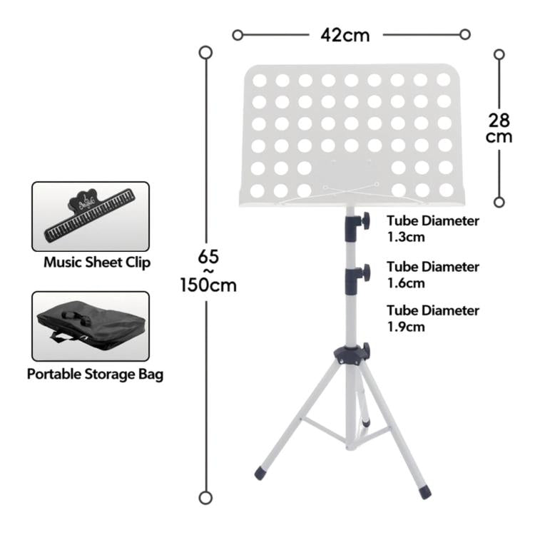 Portable Foldable Universal Music Stand Height Adjustable Sheet Music Rack For Rehearsal & Performance, Stand + Folder + Storage Bag