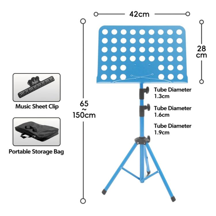 Portable Foldable Universal Music Stand Height Adjustable Sheet Music Rack For Rehearsal & Performance, Stand + Folder + Storage Bag