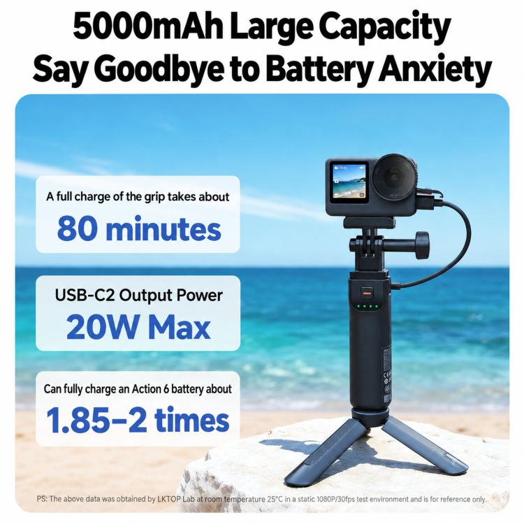 LKTOP 5000mAh Battery Handle For DJI Osmo Action 6 / Osmo 360 / Action 5 Pro Power Hand Grip, Osmo Battery Handle