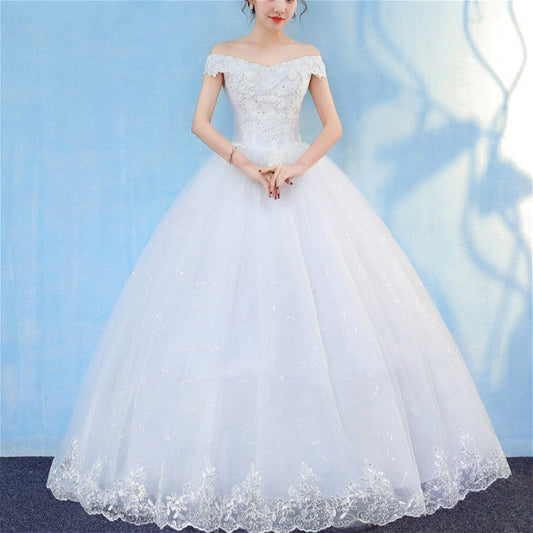 Retro Elegant Off Shoulder LaceThin Court Neat Princess Wedding Dress, S, M, L, XL, XXL, XXXL