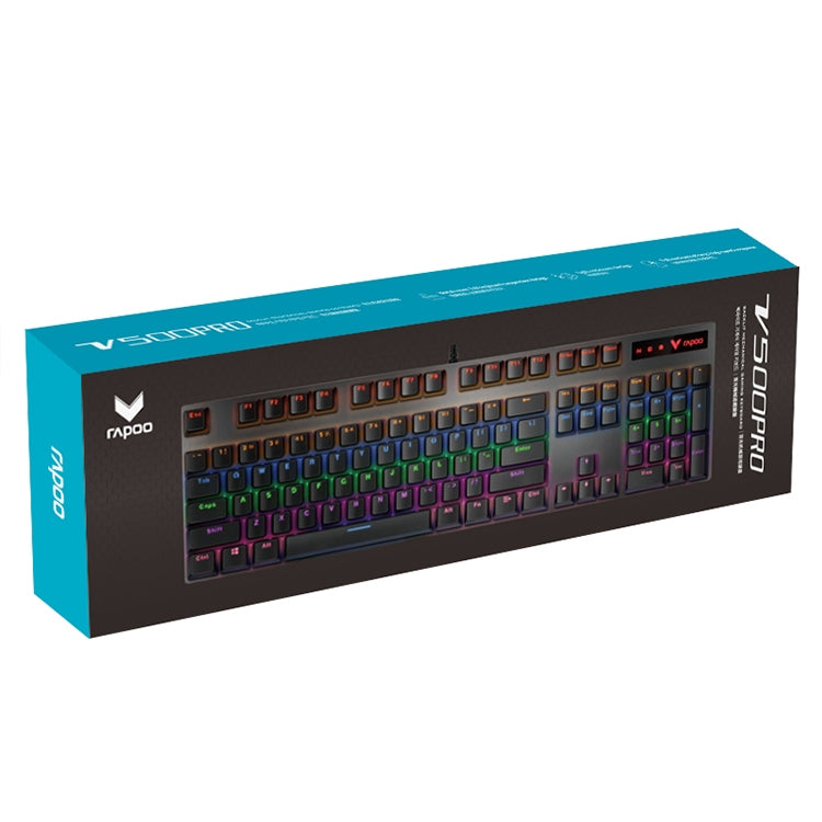 Rapoo V500 PRO Mixed Light 104 Keys Desktop Laptop Computer Game Esports Office Home Typing Wired Mechanical Keyboard, Black Shaft, Green Shaft, Tea Shaft, Red Shaft