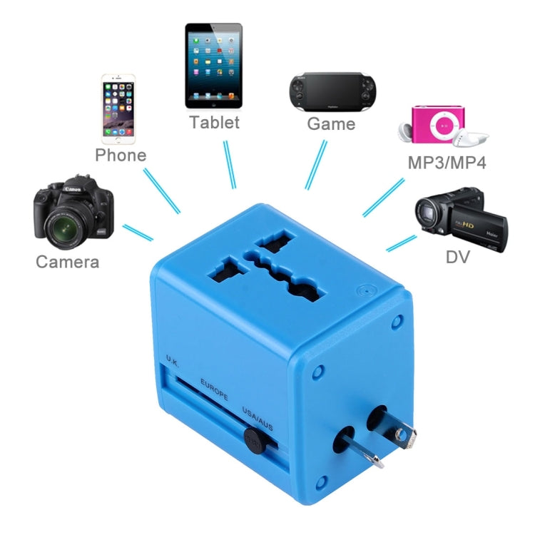 World-Wide Universal Travel Concealable Plugs Adapter with & Built-in Dual USB Ports Charger for US, UK, AU, EU