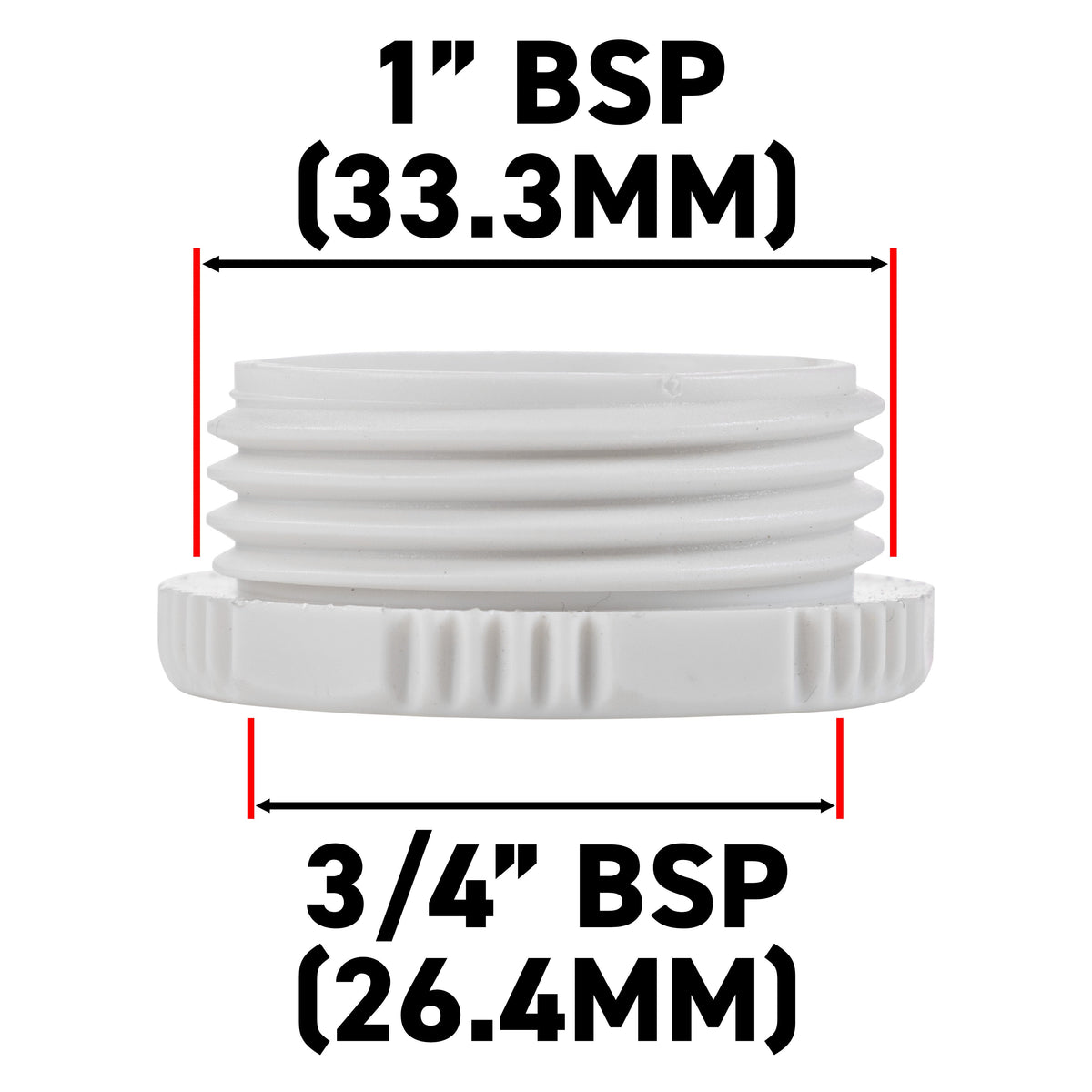 Female Tap Connector 1" or 3/4" BSP Female, Gray/White