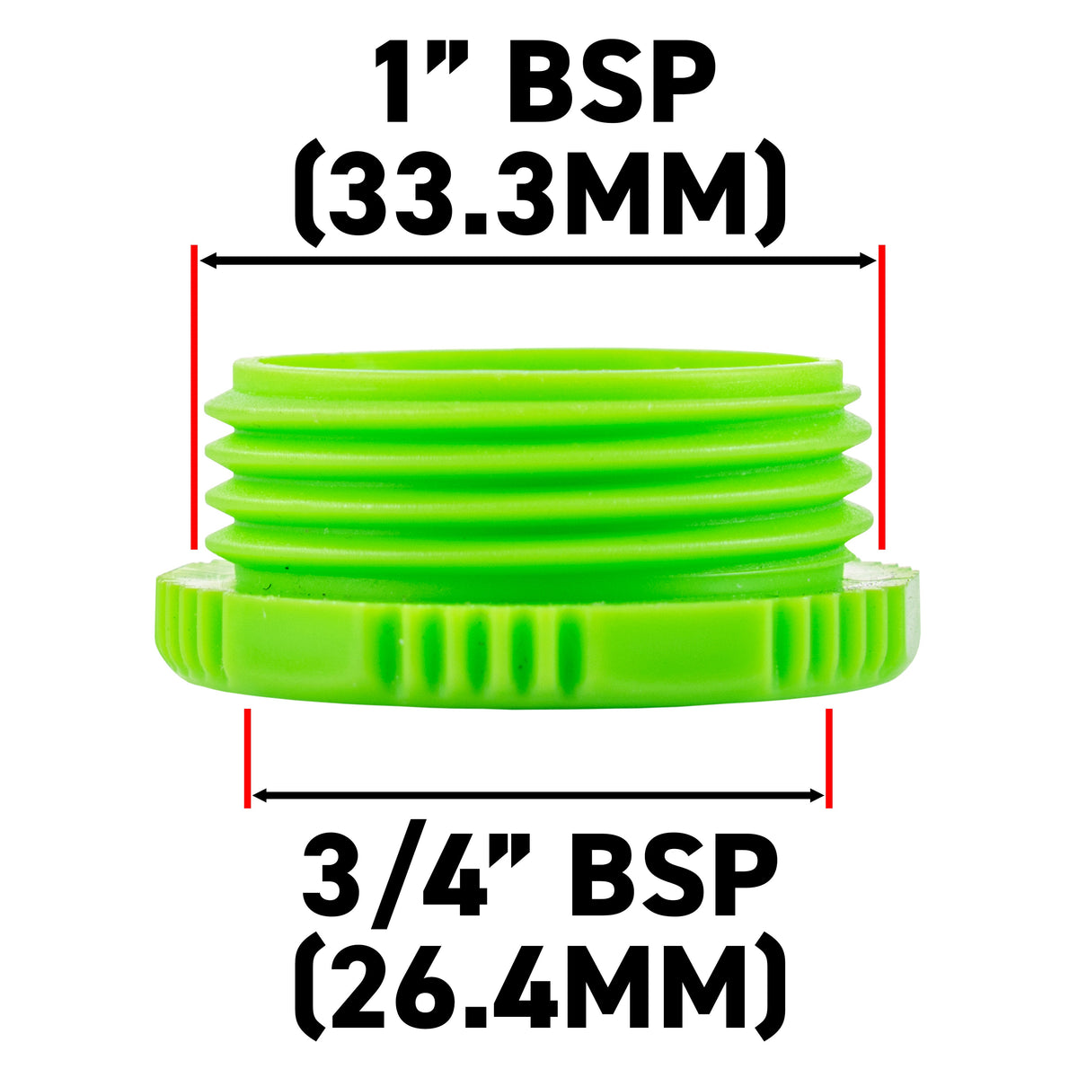 Female Tap Connector 1" or 3/4" BSP Female, Green/Gray