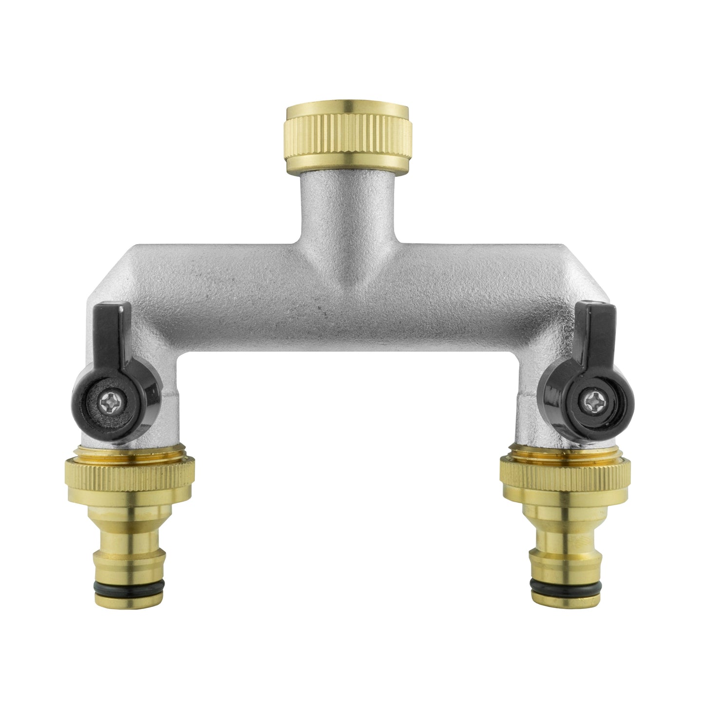 15mm Brass Wall Flange Kit with Brass Tap + Quick Connect Metal Splitter
