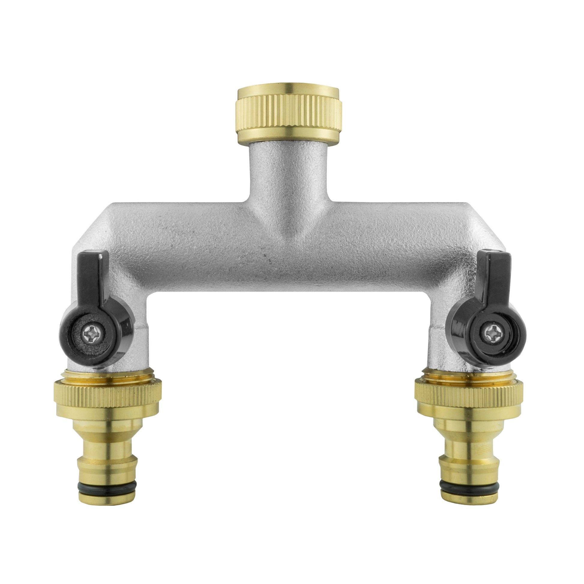 15mm Brass Wall Flange Kit with Brass Tap + Quick Connect Metal Splitter