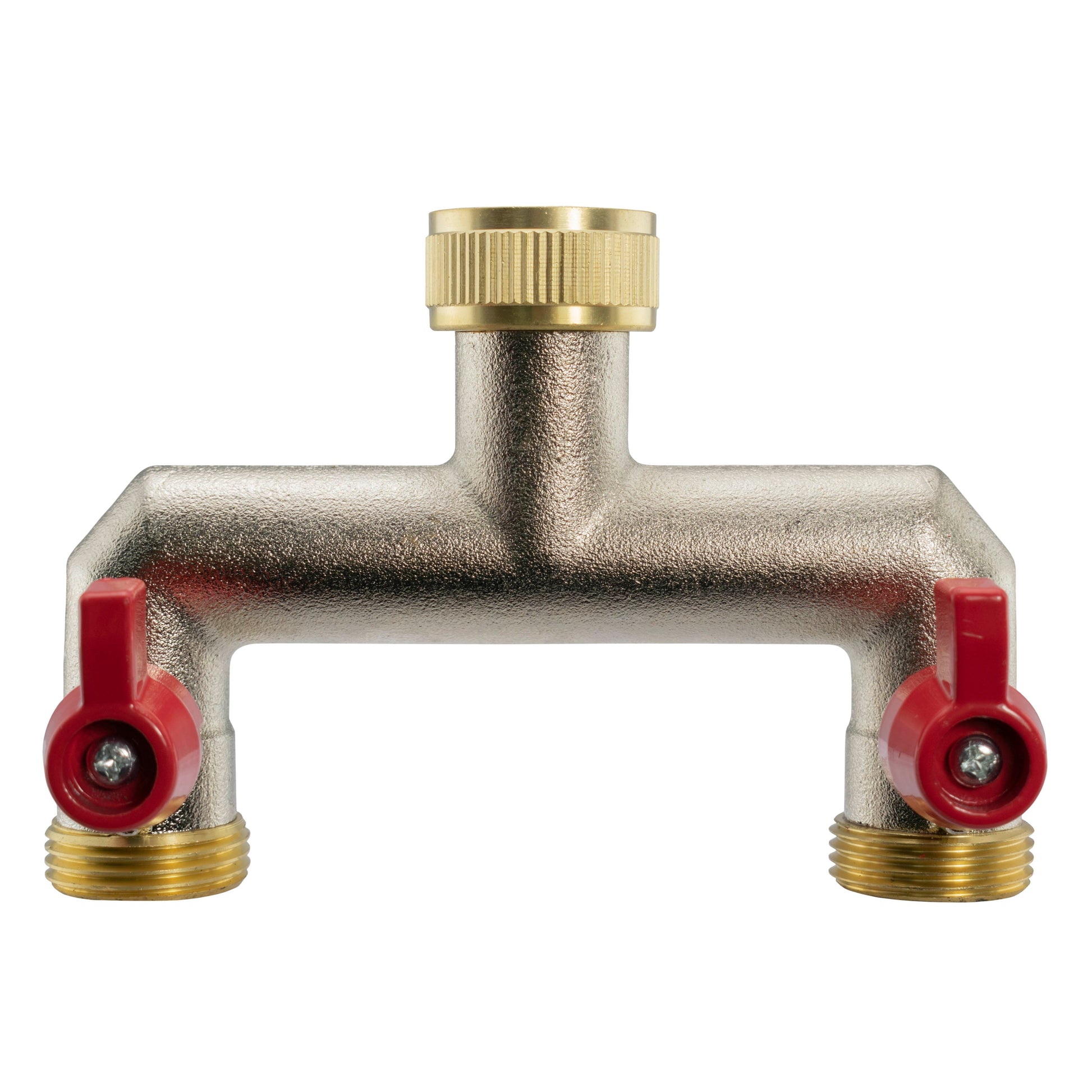 15mm Brass Wall Flange Kit with Lever Tap + 3/4" BSP Metal Splitter