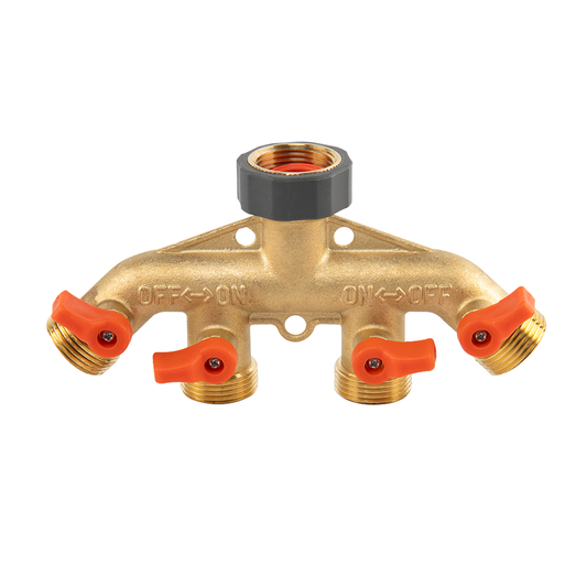 Four Way Tap Splitter Brass 3/4in BSP Outdoor Watering Kit Garden Irrigation Kit