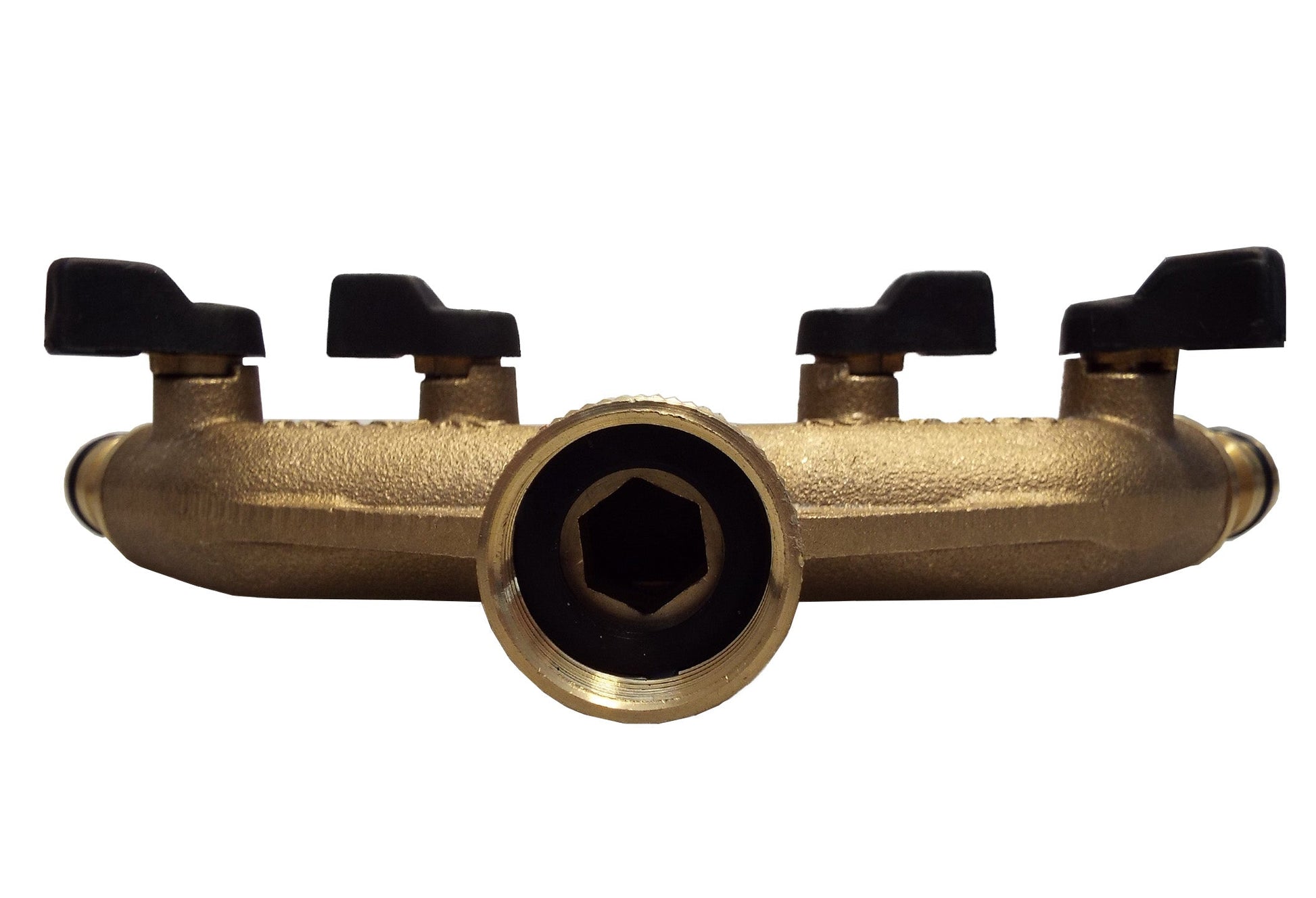 4-Way Manifold with Valves & Threaded Outlets Brass