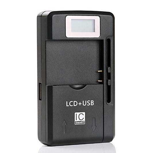 Universal Cell Phone Battery Charger with USB Output & LCD Display, US Plug, 800mA/1300mA