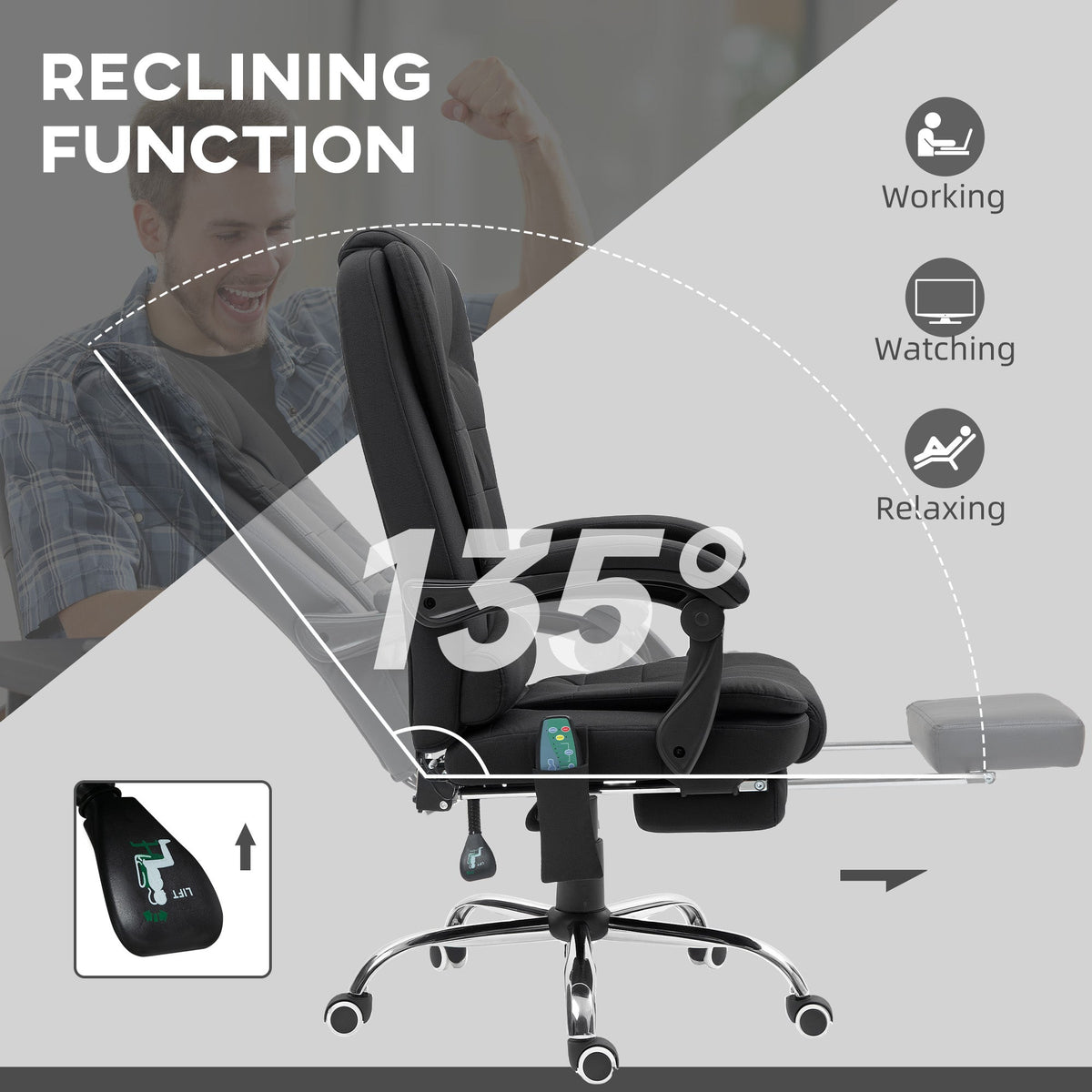 Vinsetto Ergonomic Heated 6 Points Vibration Massage Office Chair Black