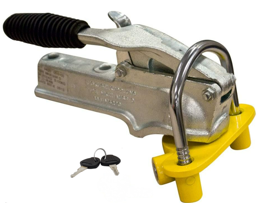 Trailer Guardian Universal Hitch Lock fits 50mm couplings, with an adjustable yellow ball lock.