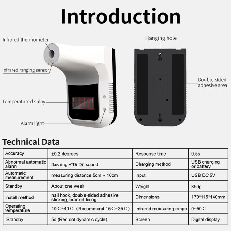 K3 Handsfree Non-contact Forehead Body Infrared Thermometer, K3