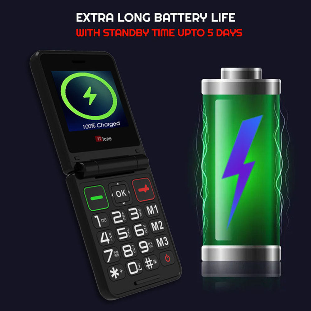 TTfone TT660 Flip Big Button Mobile with Giffgaff SIM, USB C Mains Charger