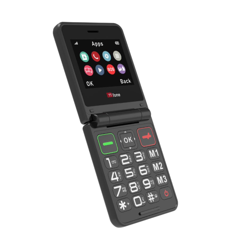 TTfone TT660 Flip Big Button Mobile with Giffgaff SIM, USB C Mains Charger